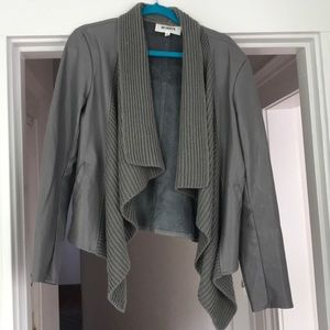 Mixed media leather and knit jacket